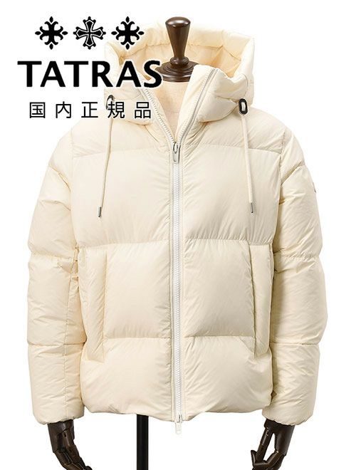 タトラス TATRAS ダウンジャケット メンズ フーディーダウンアウター ACATE アカテ マットナイロン アイボリー 白 オーバーサイズ 撥水加工 スタンドネック 国内正規品 オクテット名古屋