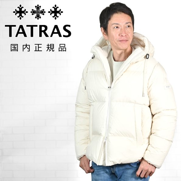 タトラス TATRAS ダウンジャケット メンズ フーディーダウンアウター ACATE アカテ マットナイロン アイボリー 白 オーバーサイズ 撥水加工 スタンドネック 国内正規品 オクテット名古屋