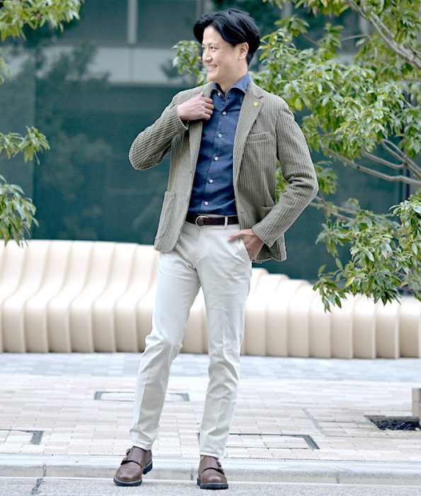 40代50代の大人男性に向けたシャンブレーシャツを使った秋冬ジャケットコーデ ジャンネット