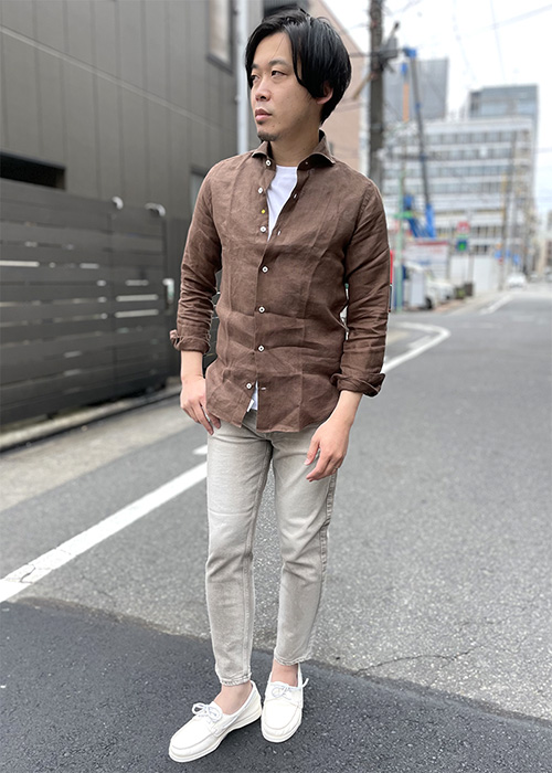 ジャンネットブラウンリネンシャツ