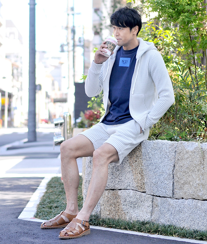 シーグリーンイエローオニワッフルパーカー