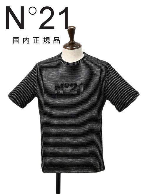 ヌメロヴェントゥーノ ボーダー柄 半袖 ブラック×ホワイト