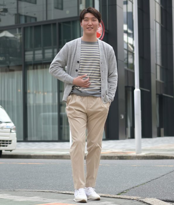 カネル ボーダー柄ニット グレー