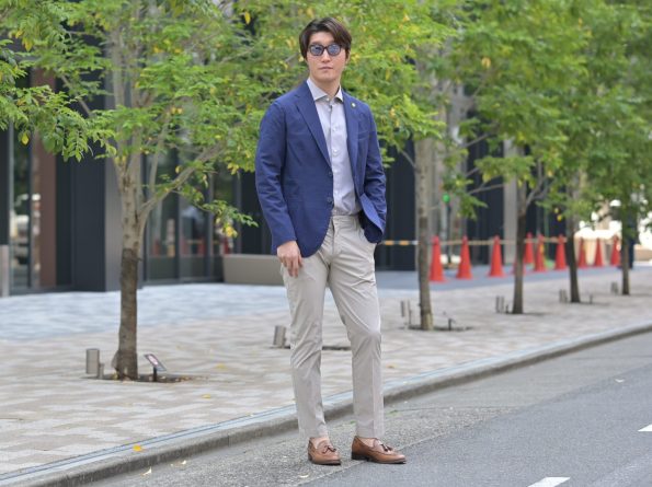 GIANNETTO/ジャンネットのシアサッカージャケット「CORALLO/コラッロ」モデルネイビーを使ったコーディネート