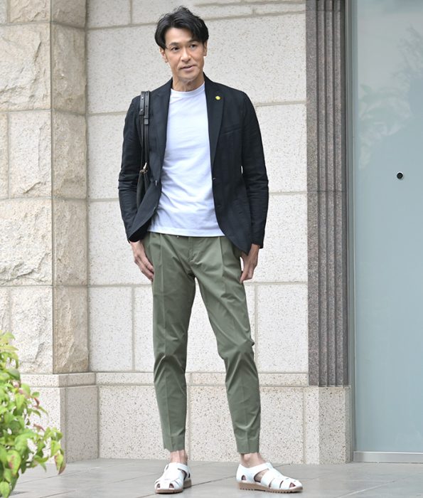 GIANNETTO/ジャンネットのシアサッカージャケット「CORALLO/コラッロ」モデルブラックを使ったコーディネート