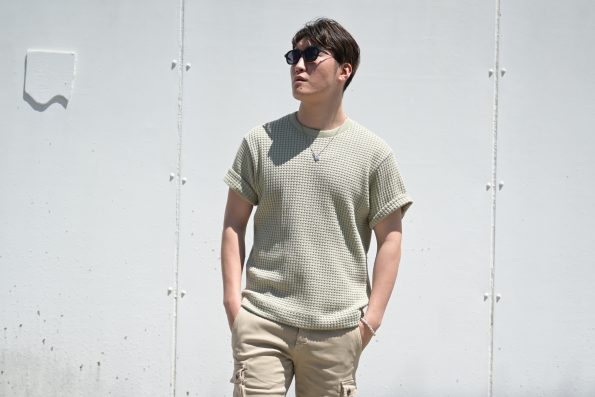 SEAGREEN/シーグリーン/半袖Tシャツ/ニットソー/ビッグワッフル/モスグリーン