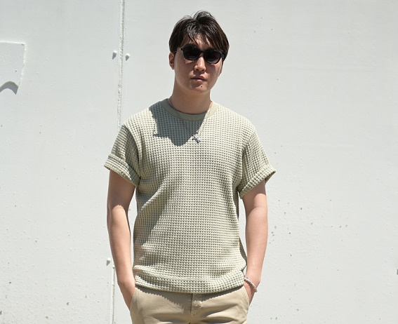 SEAGREEN/シーグリーン/半袖Tシャツ/ニットソー/ビッグワッフル/モスグリーン