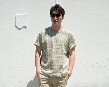 SEAGREEN/シーグリーン/半袖Tシャツ/ニットソー/ビッグワッフル/モスグリーン