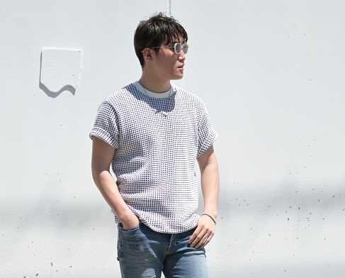 SEAGREEN/シーグリーン/半袖Tシャツ/ニットソー/ビッグワッフル/ロイヤル ホワイト×ブルー