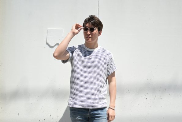 SEAGREEN/シーグリーン/半袖Tシャツ/ニットソー/ビッグワッフル/ロイヤル ホワイト×ブルー