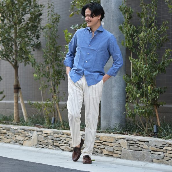 VINCI FIT リネンコットン生地 長袖シャツ 大人の休日スタイル
