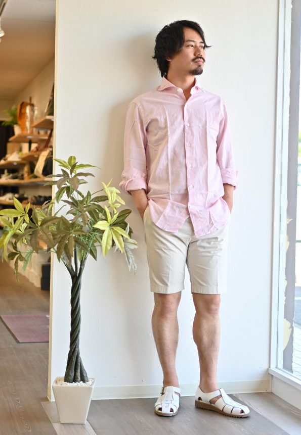 GIANNETTO/ジャンネット/長袖カジュアルシャツ/リネンコットン生地/ウォッシュピンク