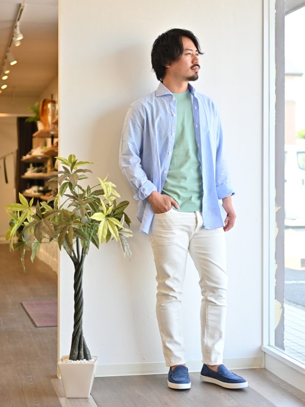 GIANNETTO/ジャンネット/長袖カジュアルシャツ/リネンコットン生地/ライトブルー