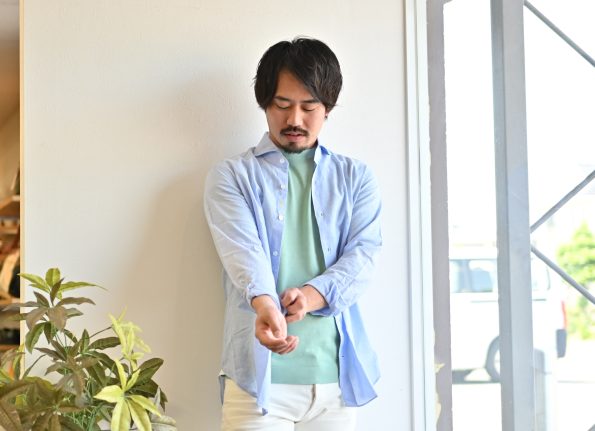 GIANNETTO/ジャンネット/長袖カジュアルシャツ/リネンコットン生地/ライトブルー