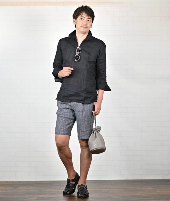 ブリリア BRIGLIA1949 イージーショーツ ライトグレー ストライプ柄