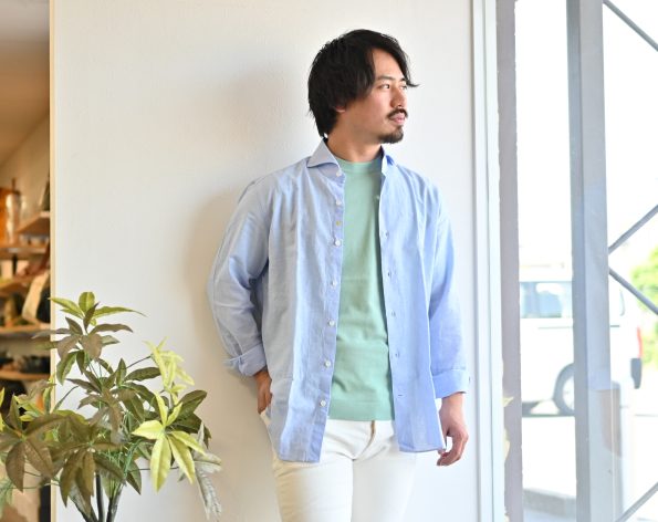 GIANNETTO/ジャンネット/長袖カジュアルシャツ/リネンコットン生地/ライトブルー/