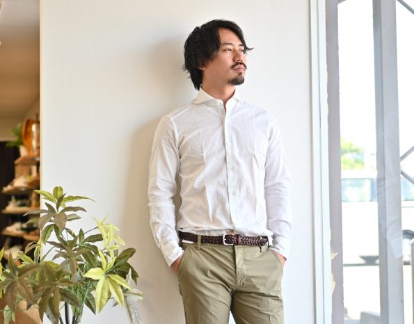 GIANNETTO/ジャンネット/長袖カジュアルシャツ/リネンコットン生地/ホワイト/白/