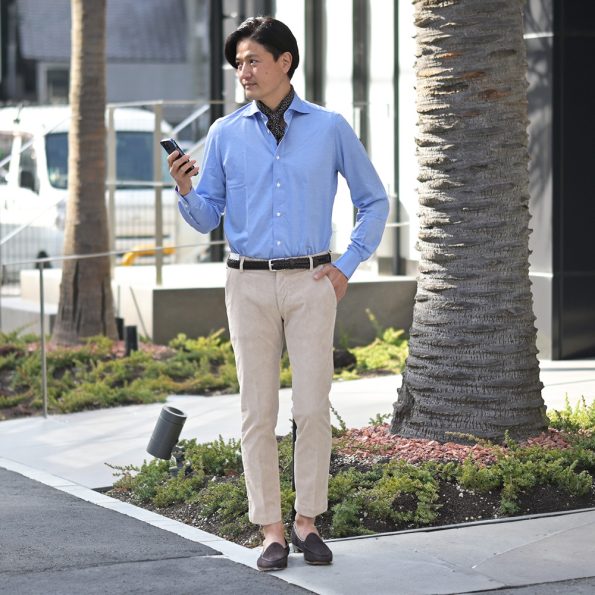 フィナモレのウールジャージーの長袖カジュアルシャツを使ったコーディネート