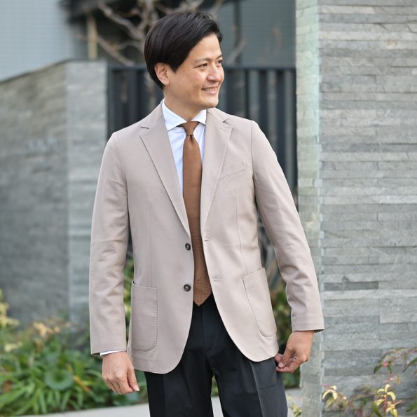 フィナモレのコットンクロスの長袖カジュアルシャツ