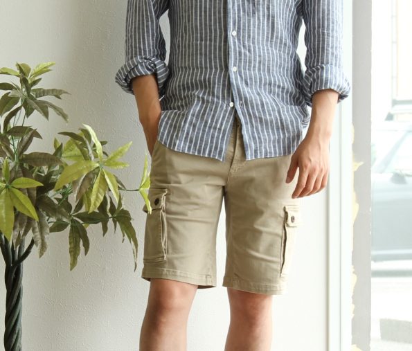 REPLAY/リプレイ カーゴショーツ メンズ ストレッチハーフパンツ HYPERFLEX X.L.I.T.E. ハイパーフレック　ベージュ VANNIE レギュラーフィット コットンツイル生地