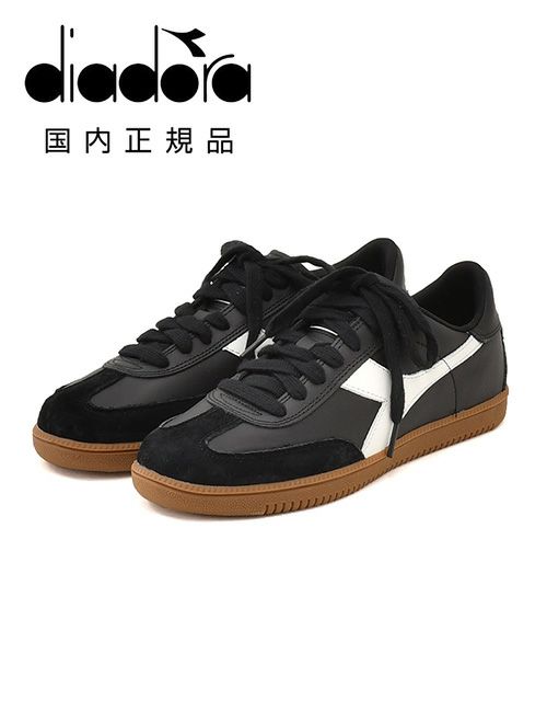 ディアドラ DIADORA レザースニーカー メンズ インドアシューズ TRAINER トレーナー レースアップタイプ ブラック×ホワイト ガムソール
