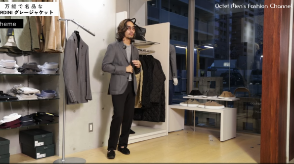 厚手ニットもすんなりと収めるちょうど良いLARDINI / ラルディーニのウールホップサックジャケットのシルエット