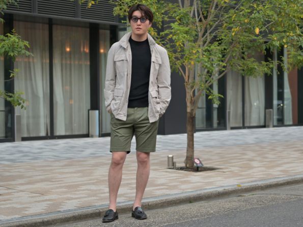 30代40代50代 カーキハーフパンツの 着こなし方