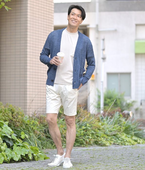 リネンシルクのブルーカーディガン ローレンティス