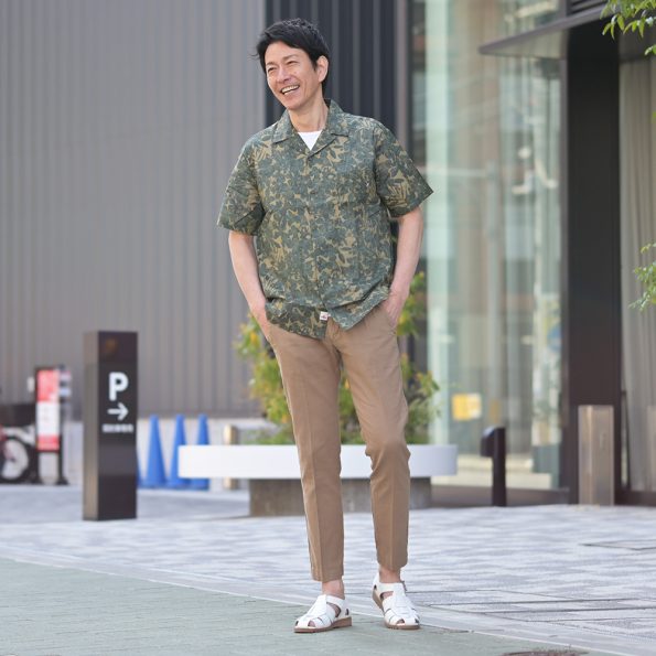 REPLAY リプレイ リネンシャツ 開襟シャツ 半袖シャツ ボタニカル柄 コーディネート