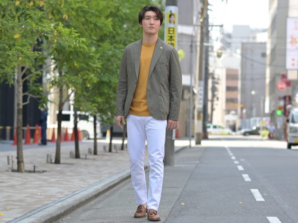 ジャンネット/GIANNETTOのカーキのシャンブレージャケットのコーデ例