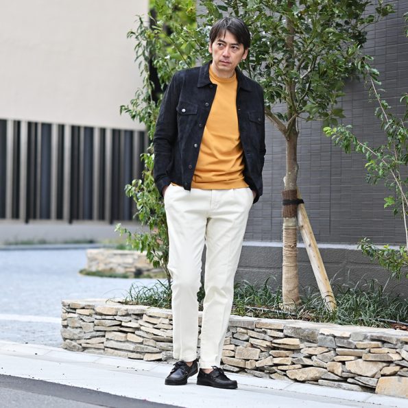 レッドカード スラックモデルを使用したコーディネート