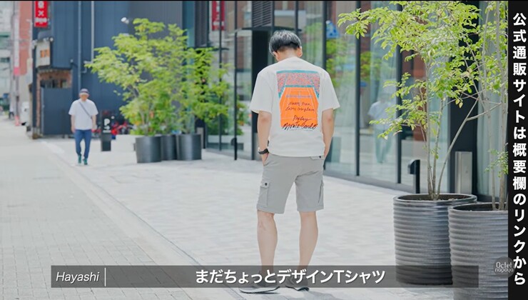 ショーツのグレーと足元のレザースニーカーの色をリンクさせた、統一感のあるメンズ夏コーデ
