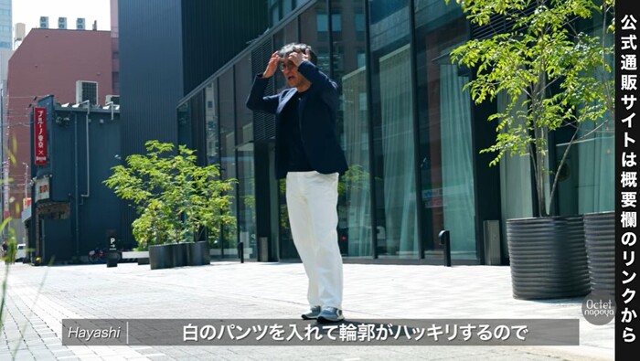 濃いめネイビー×清潔感のある白パンツで仕上げたスマートな大人の夏コーデ