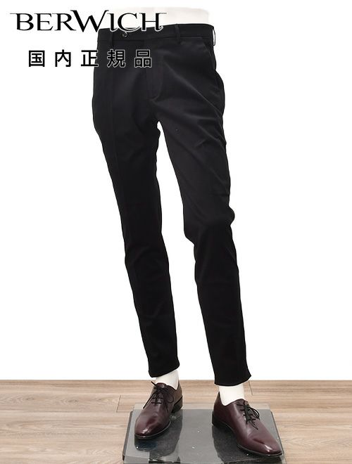 ベルウィッチ　コットンパンツ　モレッロ　チノスラックス　ブラック　ノープリーツ　スリムテーパード