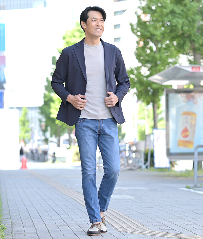 大人のネイビージャケット×夏デニムコーデ