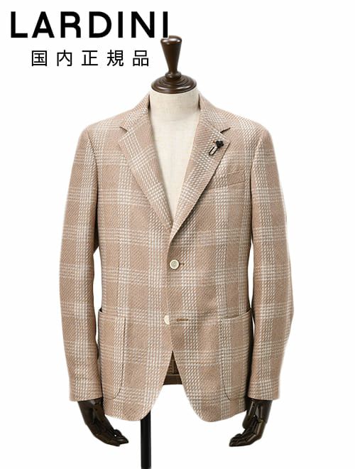 ラルディーニ　長袖　カジュアルジャケット　コットンリネン　ブラウン×ホワイト　ブート二エール付　チェック柄