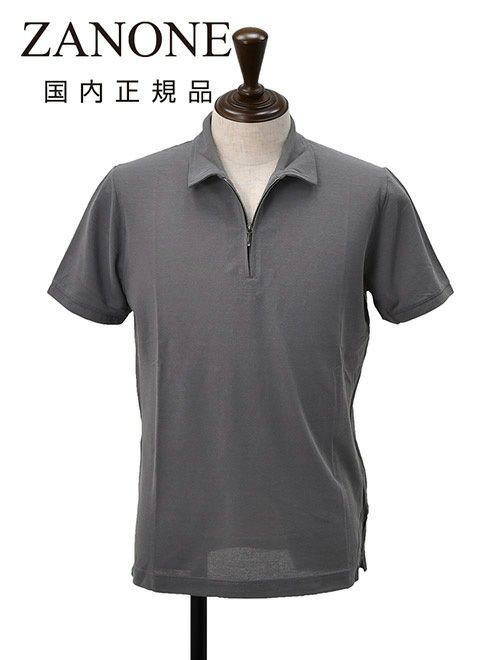 ザノーネ　半袖　ポロシャツ　ハーフジップポロ　アイスコットン　グレー　接触冷感