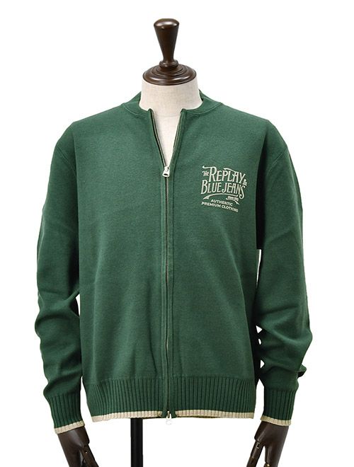 リプレイ　長袖　ニットブルゾン　アクリル　ポリウレタン　グリーン　緑