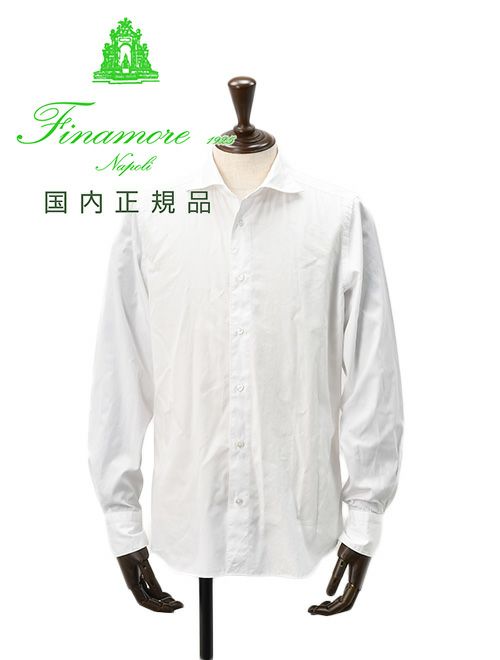 フィナモレ　長袖　カジュアルシャツ　コットン　シモーネ　ホワイト　カッタウェイ襟