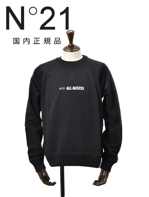 ヌメロ ヴェントゥーノ　長袖トレーナー　スウェットシャツ　コットン生地　ブラック　黒　ラグランスリーブ