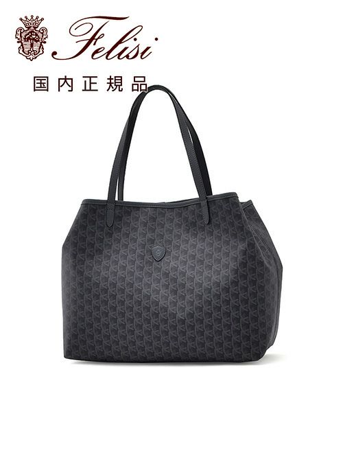 フェリージ　トートバッグ　モノグラム　コーティングキャンバス×シュリンクレザー　ブラック　黒　MONOGRAM COLLECTION
