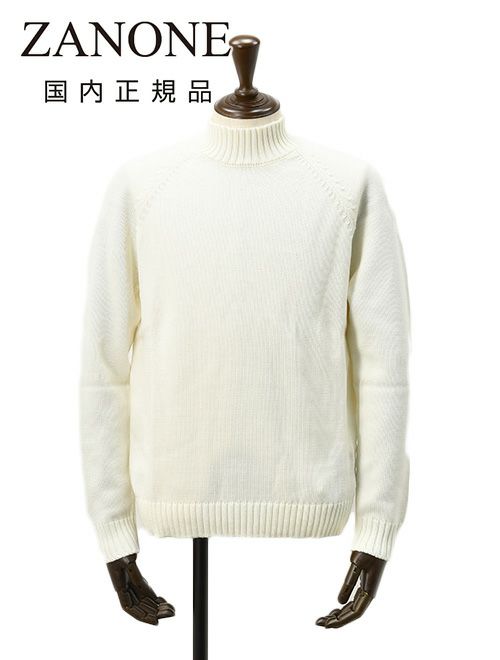 ザノーネ　モックネックニット　ミドルゲージセーター　LUPO RAG　メリノウール　白　オフホワイト