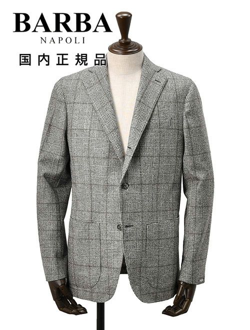 バルバ　チャック柄ジャケット　BACTIVE　ビーアクティブ　ウール　グレー　グレンチェック柄