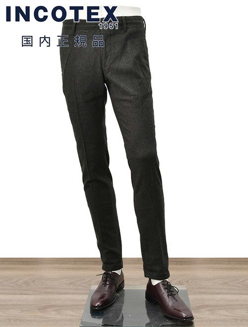 インコテックス　ウールスラックス　ウール　チャコールグレー　フランネル　ノープリーツ　グレー