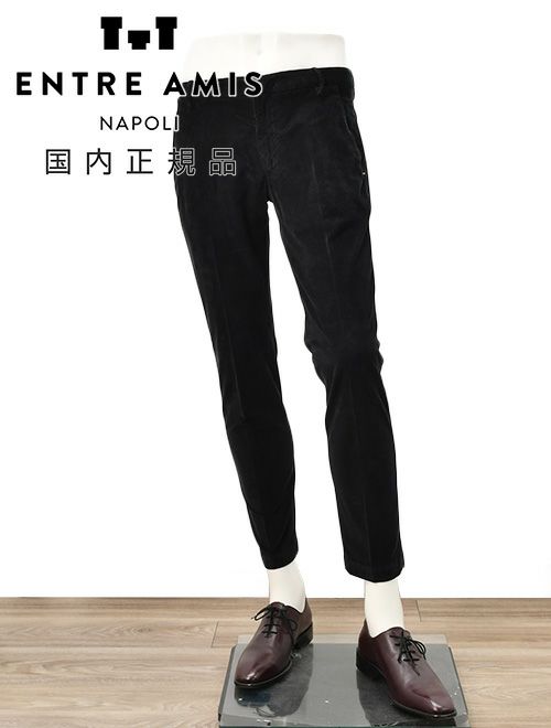 アントレアミ　コーデュロイパンツ　コットンスラックス　8188モデル　スリムテーパード　ガーメントダイ　ブラック