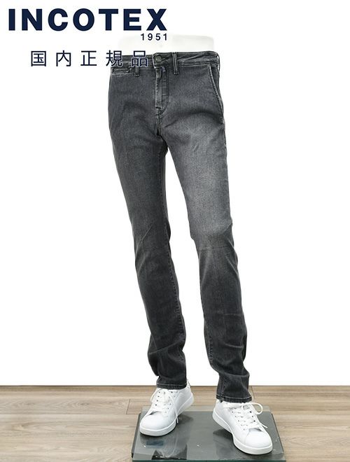 インコテックス ブルーディヴィジョン　デニムスラックス　ストレッチジーンズ　ブラックウォッシュ　スリムテーパード　レザーバックパッチ　国内正規品