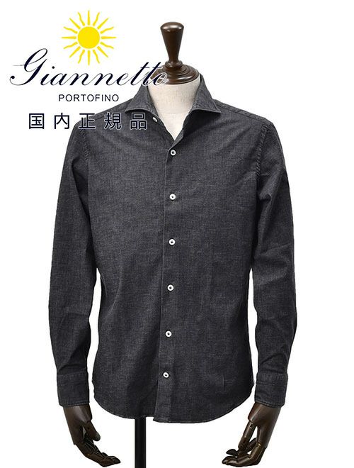 ジャンネット　長袖カジュアルシャツ　コットンシャンブレー生地　ヴィンチフィット　ブラックウォッシュ　ウォッシングデヴィジョン　WASHING DIVISION