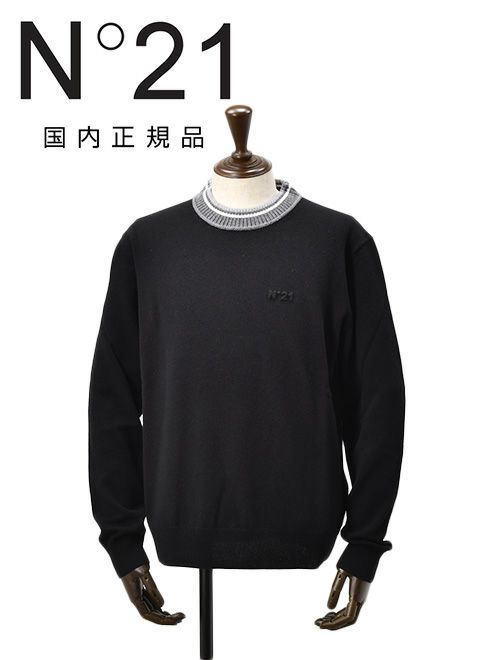 ヌメロ ヴェントゥーノ　クルーネックニット　長袖セーター　ウール　毛100％　ブラック　黒