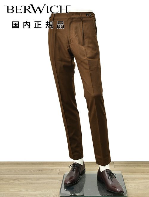 ベルウィッチ　ウールスラックス　ベルト　BERTO　レッドブラウン　ライトフランネル　1プリーツパンツ