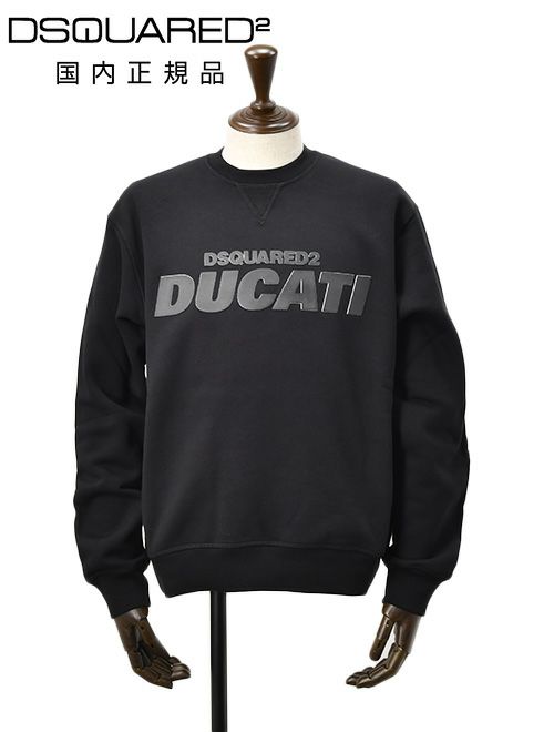 ディースクエアード　トレーナー　DUCATIコラボ　コットン　ラバープリント　ブラック　黒